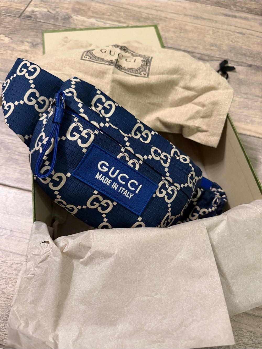 Gucci Blue and White GG Canvas Belt Bag size 80